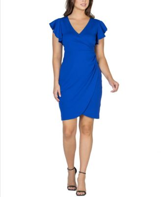 Women s V neck Ruffle Sleeve Knee Length Dress