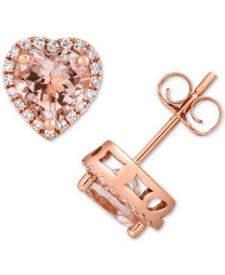 Macy's - Morganite (1-1/5 ct. t.w.) & Diamond (1/6 ct. t.w.) Heart Halo Stud Earrings in 14k Rose Gold