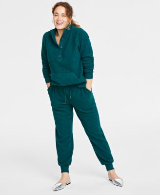On 34th Womens Long Sleeve Sherpa Sweatshirt Pull On High Rise Sherpa Joggers Created For Macys In Alabaster