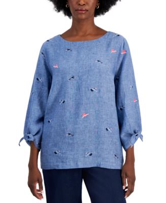 Charter Club - Women's Flight Pattern Embroidered Linen Blouse