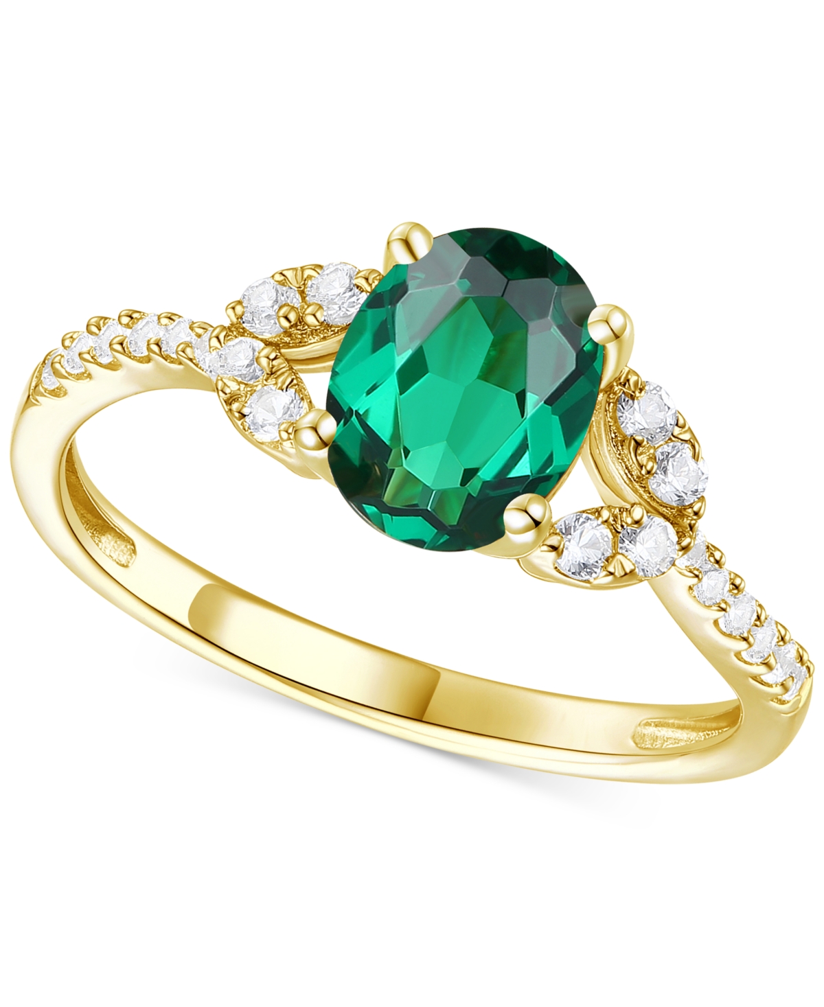 Macy's Lab-grown Emerald (1 Ct. T.w.) & Lab-grown White Sapphire (1/4 Ct. T.w.) Ring In 14k Gold-plated Ste