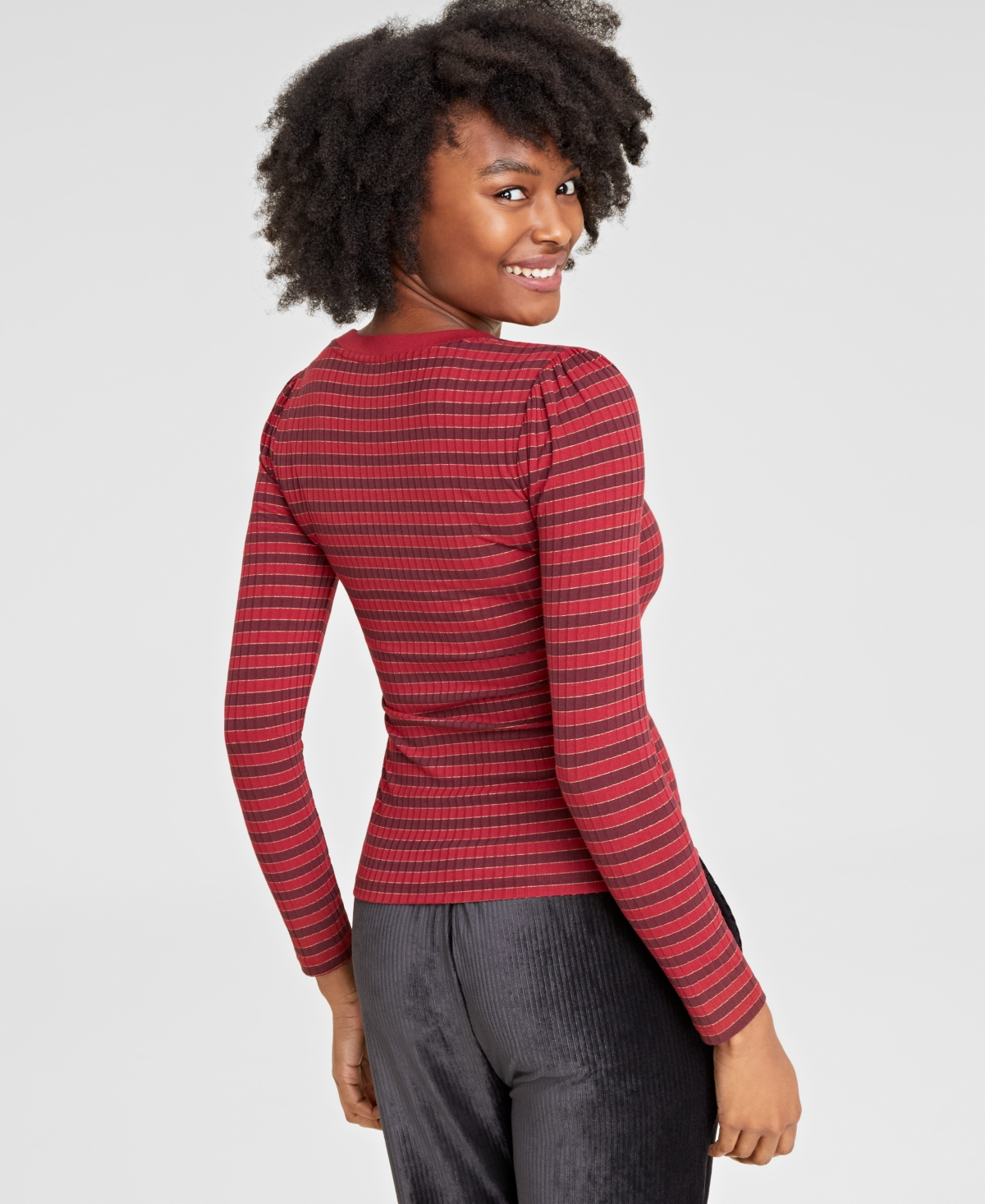 On 34th Women's Metallic Stripe Scoop-Neck T-Shirt, Created for Macy's -rhubarb Combo