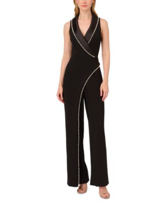 Women s Imitation Pearl Crepe Tuxedo Jumpsuit