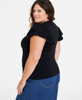 Trendy Plus Size Flutter-Sleeve Top, Created for Macy's