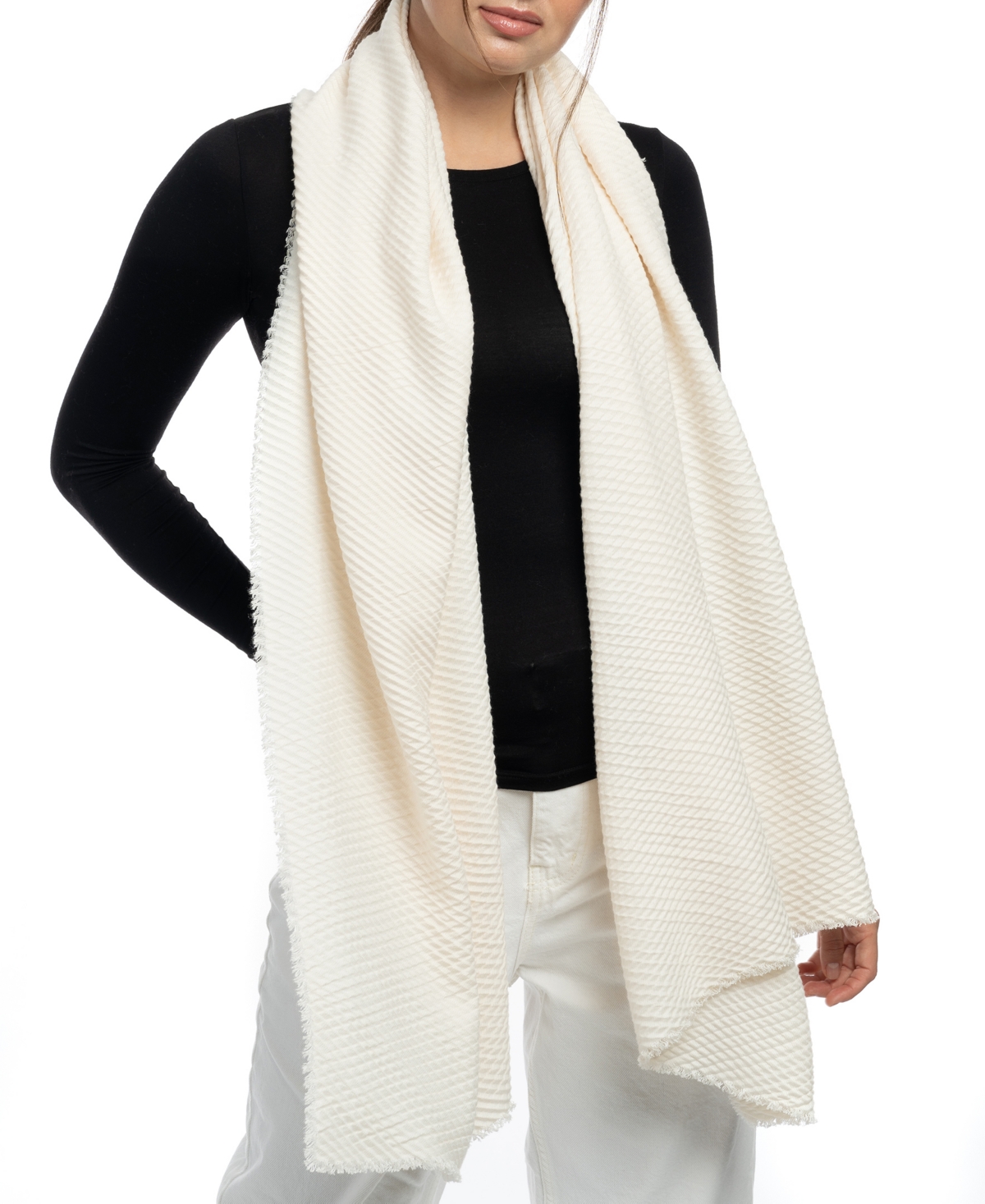 Vince Camuto Diamond Pleated Super Soft Scarf In Ivory