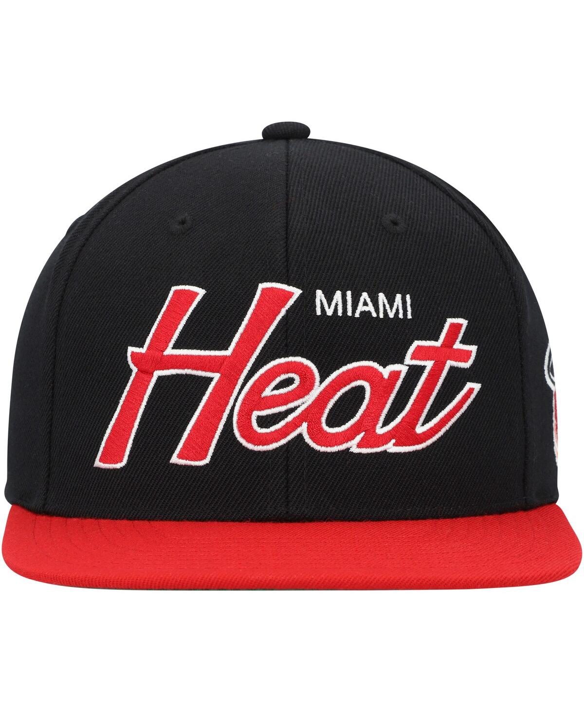 Mitchell & Ness Men's  Black Miami Heat Hardwood Classics Mvp Team Script 2.0 Snapback Hat In Black