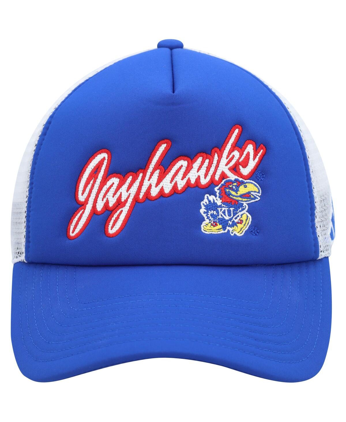 Shop Adidas Originals Men's Adidas Royal Kansas Jayhawks Script Trucker Snapback Hat