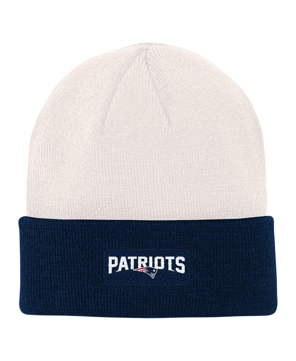Outerstuff Big Boys And Girls Cream, Navy New England Patriots Bone Cuffed Knit Hat In Cream,navy