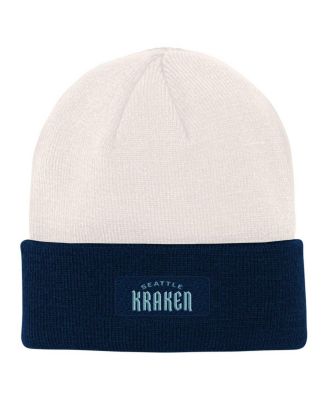 Big Boys and Girls Cream, Deep Sea Blue Seattle Kraken Logo Cuffed Knit Hat