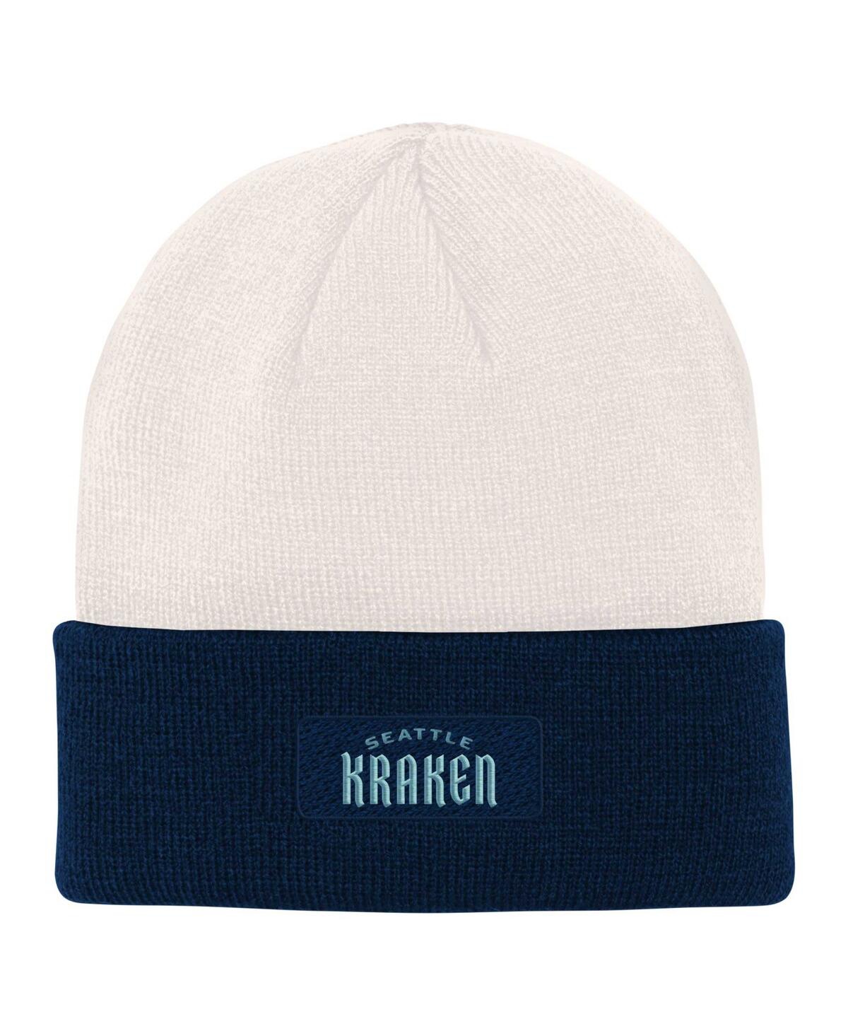 Outerstuff Big Boys And Girls Cream, Deep Sea Blue Seattle Kraken Logo Cuffed Knit Hat In Cream,deep Sea Blue