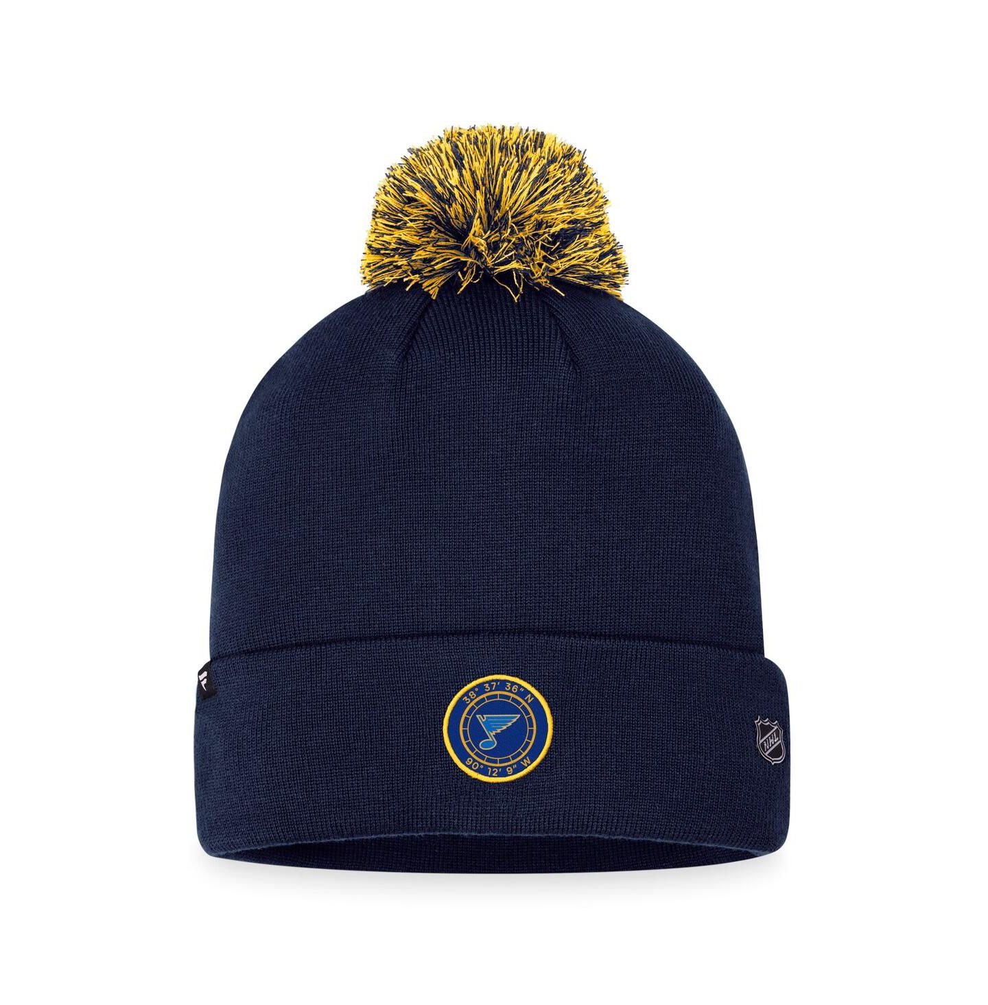 Мужская шапка Fanatics Navy St. Louis Blues 2023 NHL Draft Cuffed Knit Hat with Pom — фото 2