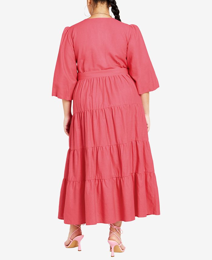 City Chic Women's Plus Size Maxi English Rose Dress - Wrap V-Neck, Puff Sleeves, Linen-Cotton Blend, Tiered Skirt - View #7