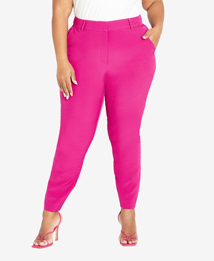 JM Collection Women's Plus Sz 4X Tummy Control Pull on Capri Stretch Pants  Pink