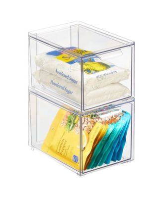 Plastic Stackable Kitchen Pantry Organizer with Drawer - 2 Pack - Clear