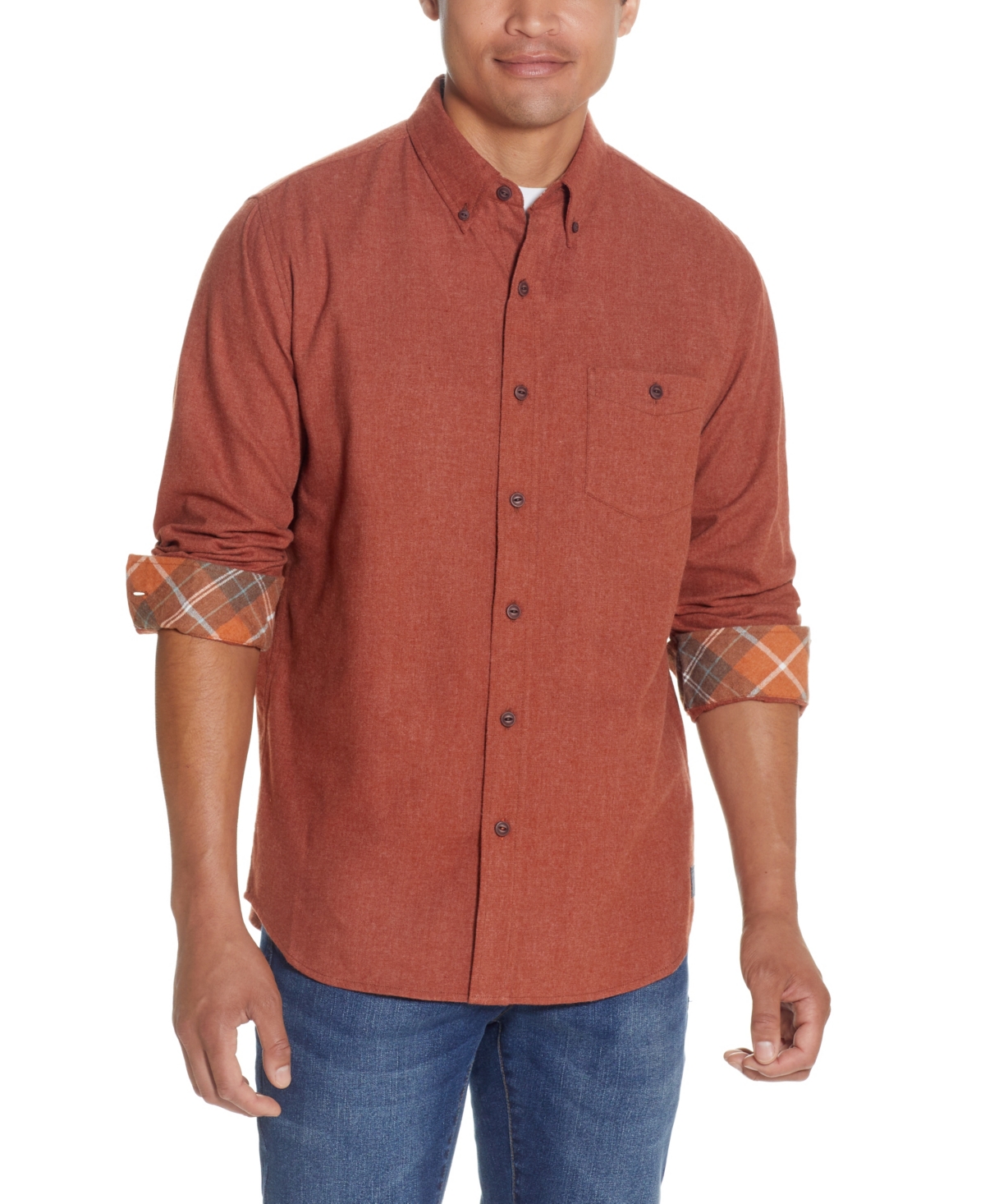 Men's Brushed Antique-Like Solid Flannel Shirt - Spice