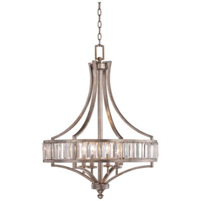 Soft Silver Chandelier 24" Wide Crystal Glass 4-Light Fixture for Dining Room House Kitchen Bedroom