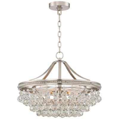 Wohlfurst Brushed Nickel Silver Pendant Chandelier 20 1/4" Wide Clear Crystal 5-Light Fixture for Dining Room House Foyer Entryway Kitchen Bedroom Living Room High Ceilings