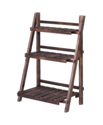 3 Tier Folding Plant Stand Outdoor Wood Design Flower Display Shelf