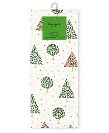Kate Spade Christmas Holiday Dog Cat Kitchen Dish Towel 100% Cotton Set of 2