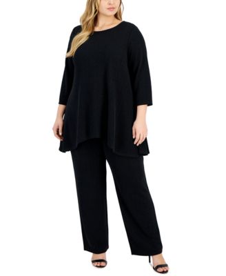 Jm Collection Plus Size New Shine Knit Dressing Swing Top Pants Created For Macys In Deep Black
