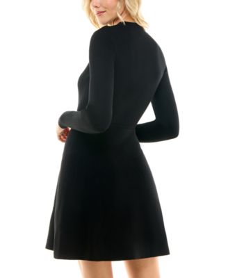 Juniors Button Skirt Fit & Flare Sweater Dress