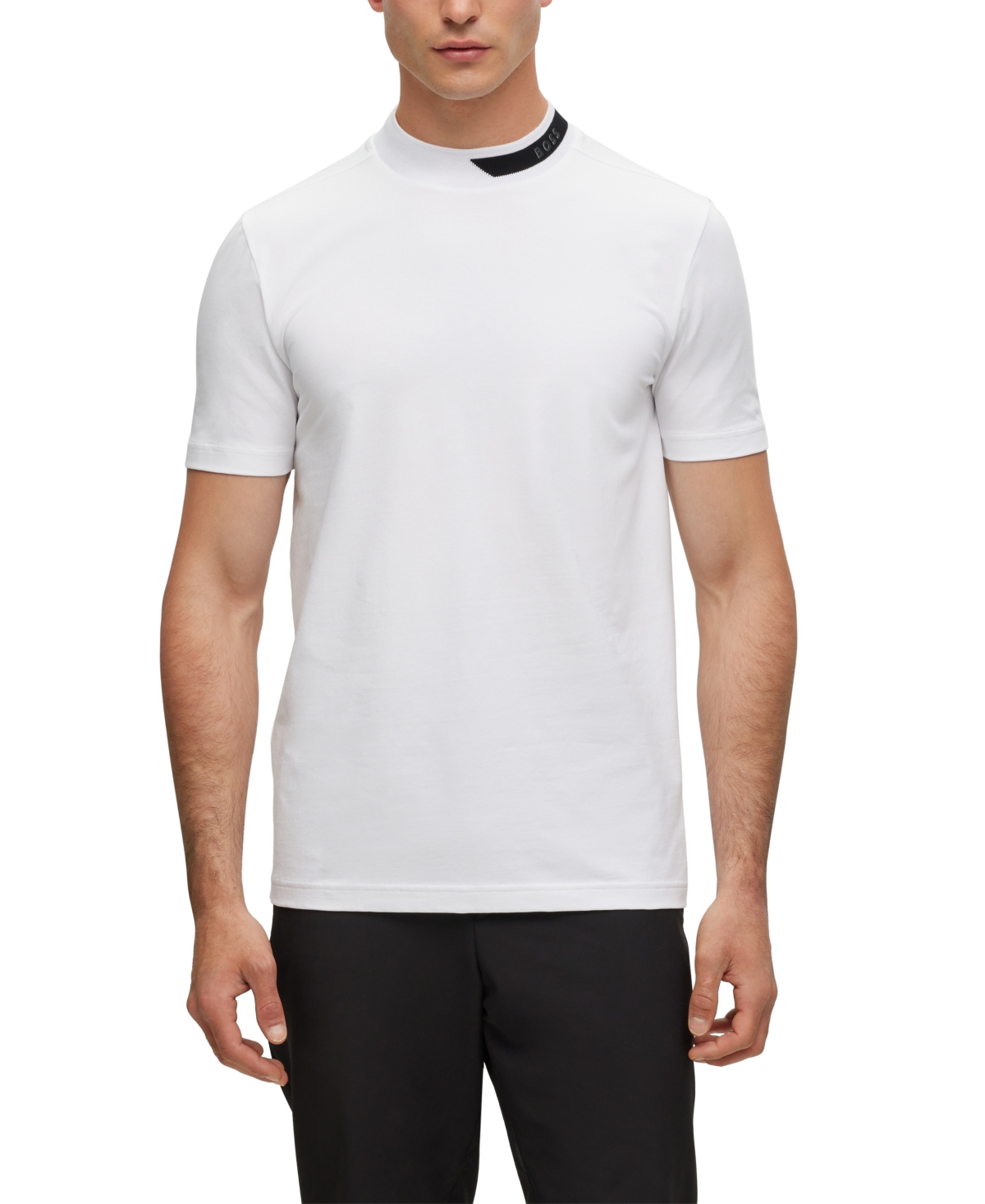 Hugo Boss Stretch-cotton T-shirt With Logo-stripe Jacquard Collar In White