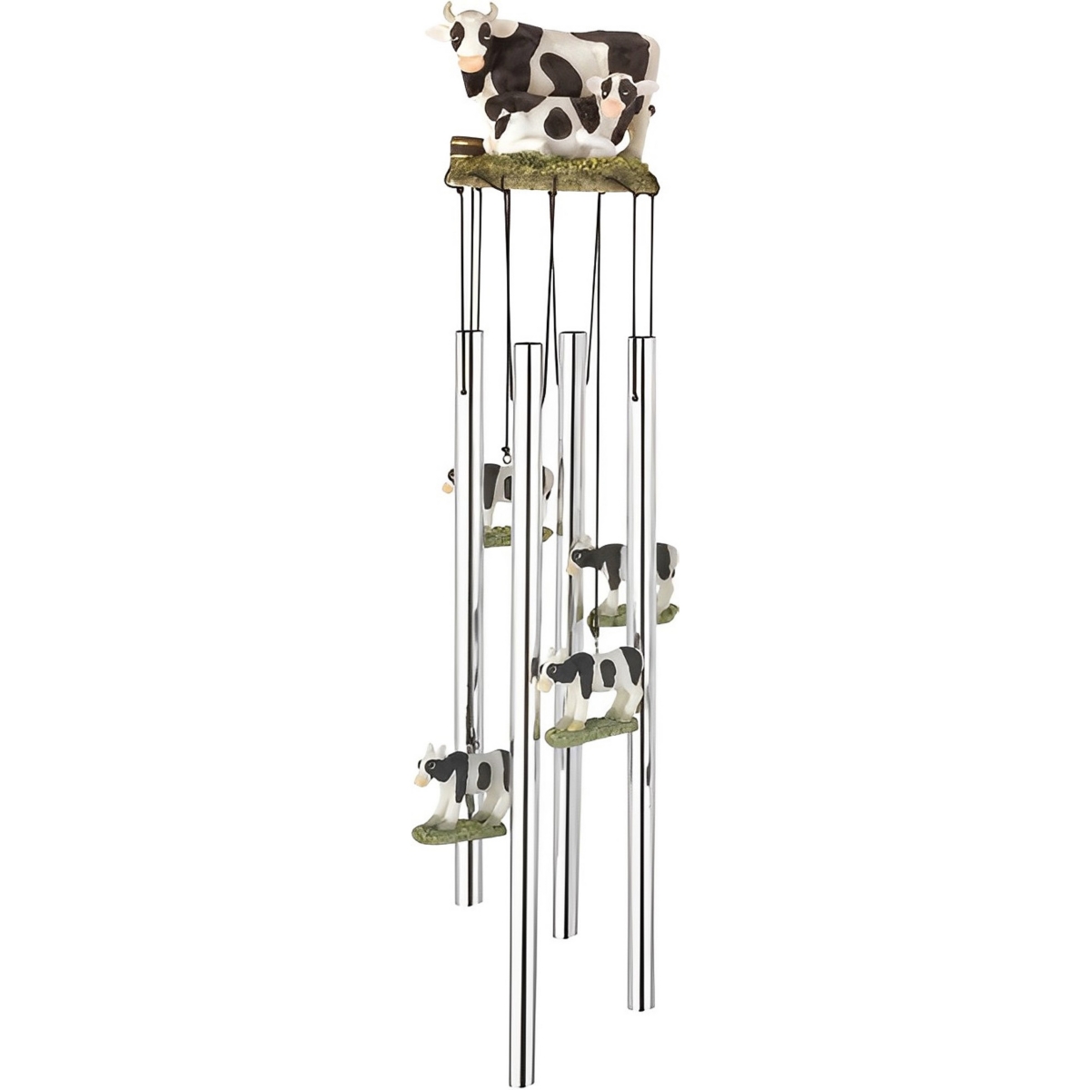 23" Long Round Top Cow Wind Chime Home Decor Perfect Gift for House Warming, Holidays and Birthdays - Silver