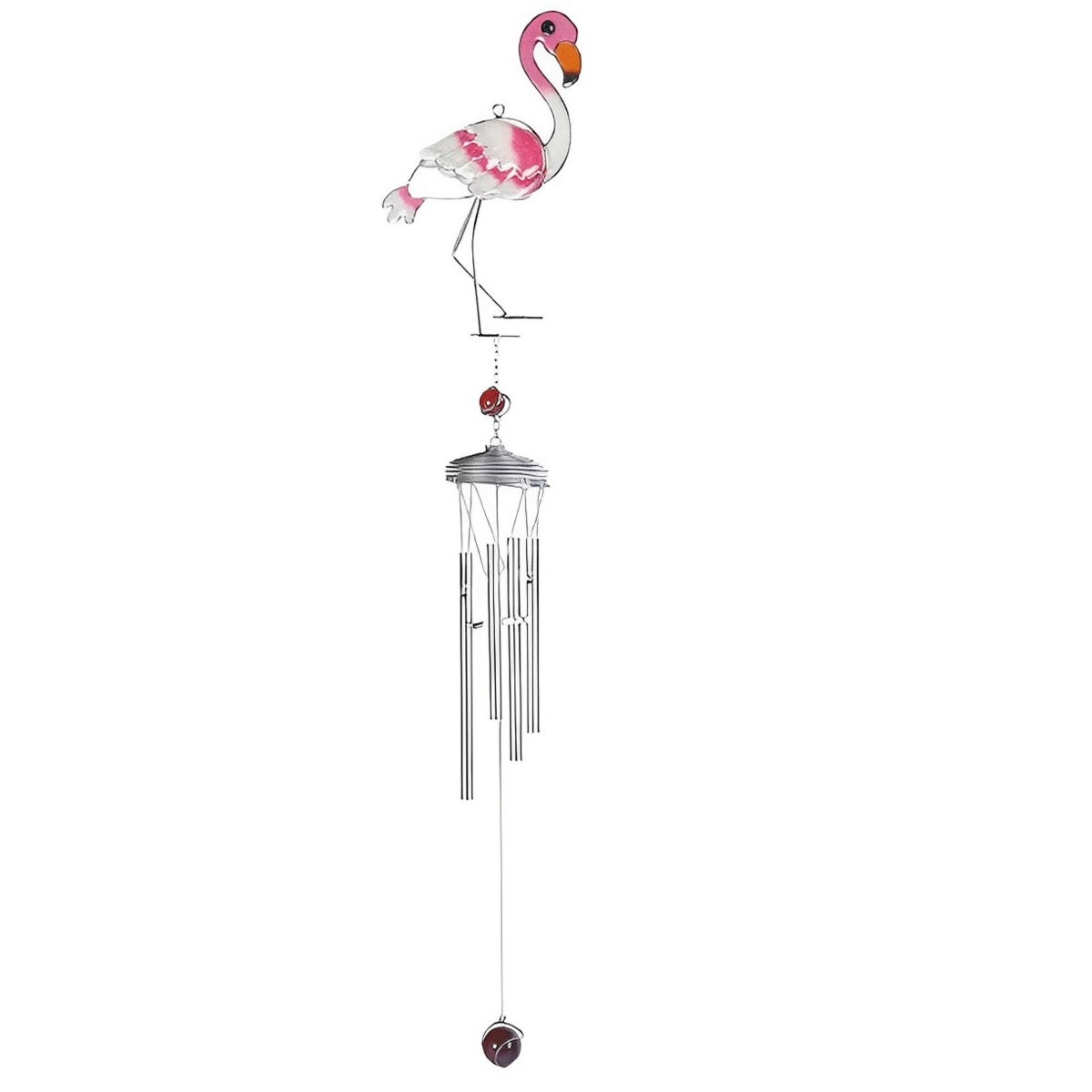 35"Long Flamingo Suncatcher Wind Chime with Silver Gem Home Decor Perfect Gift for House Warming, Holidays and Birthdays - Silver