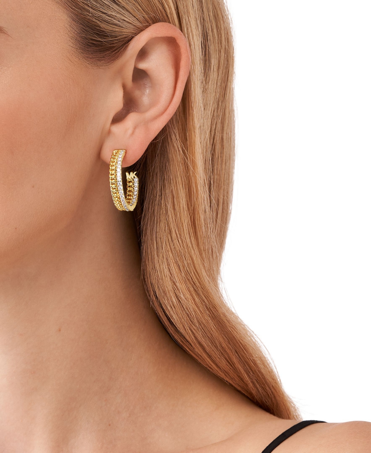 Shop Michael Kors Chain Hoop Earrings In Gold