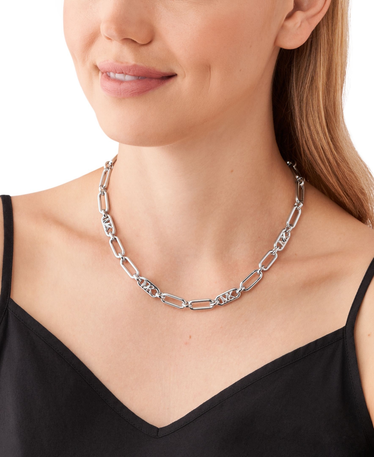 Shop Michael Kors Plated Empire Link Chain Necklace In Silver