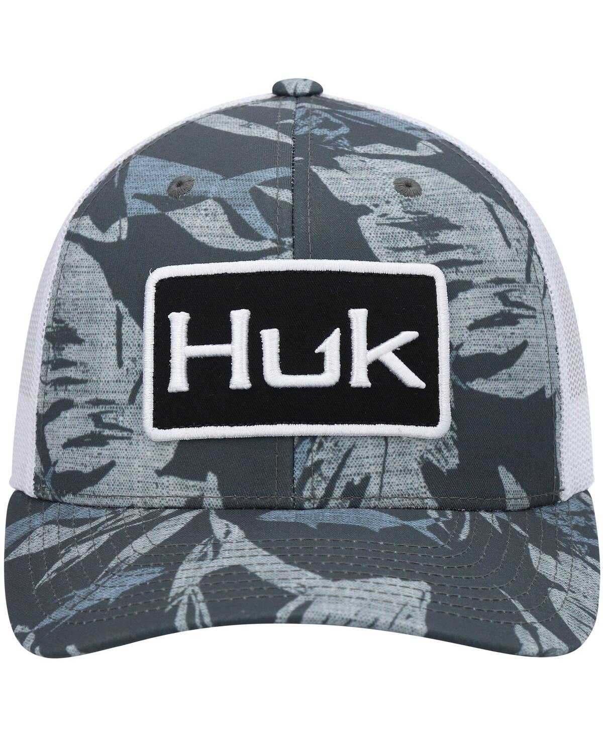Shop Huk Men's  Graphite Ocean Palm Trucker Snapback Hat