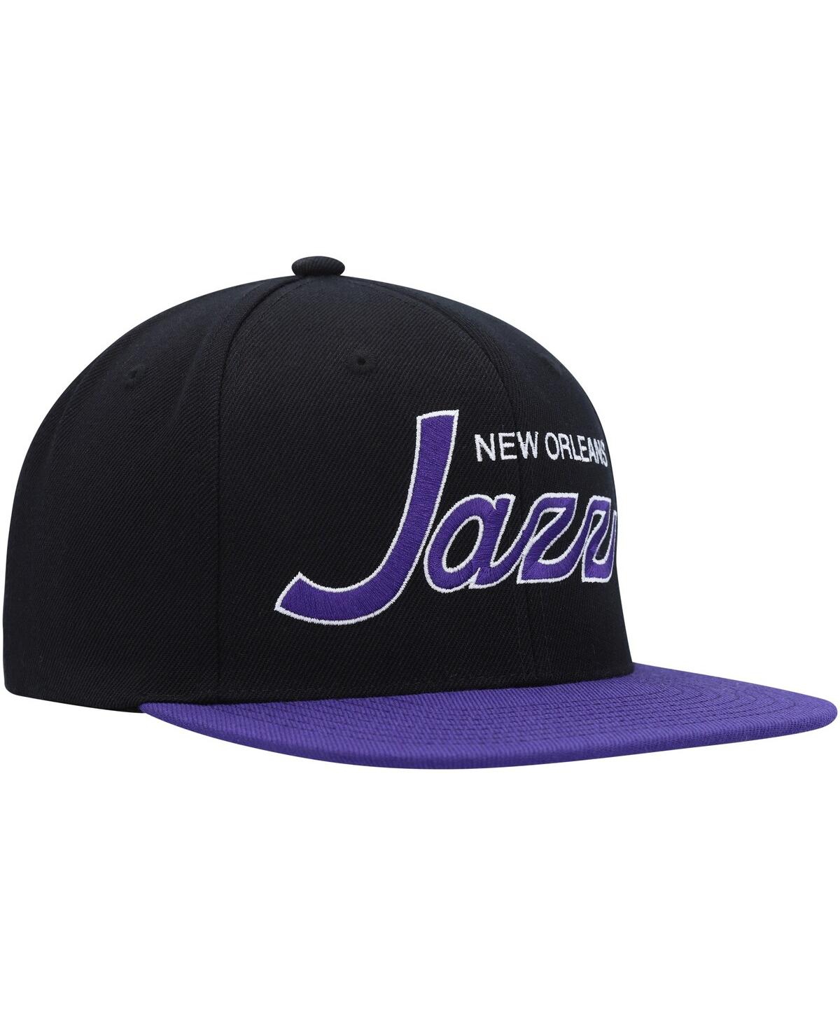Mitchell & Ness Men's  Black Utah Jazz Hardwood Classics Mvp Team Script 2.0 Snapback Hat In Black