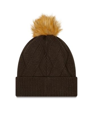 Women's Brown Cleveland Browns Snowy Cuffed Knit Hat with Pom
