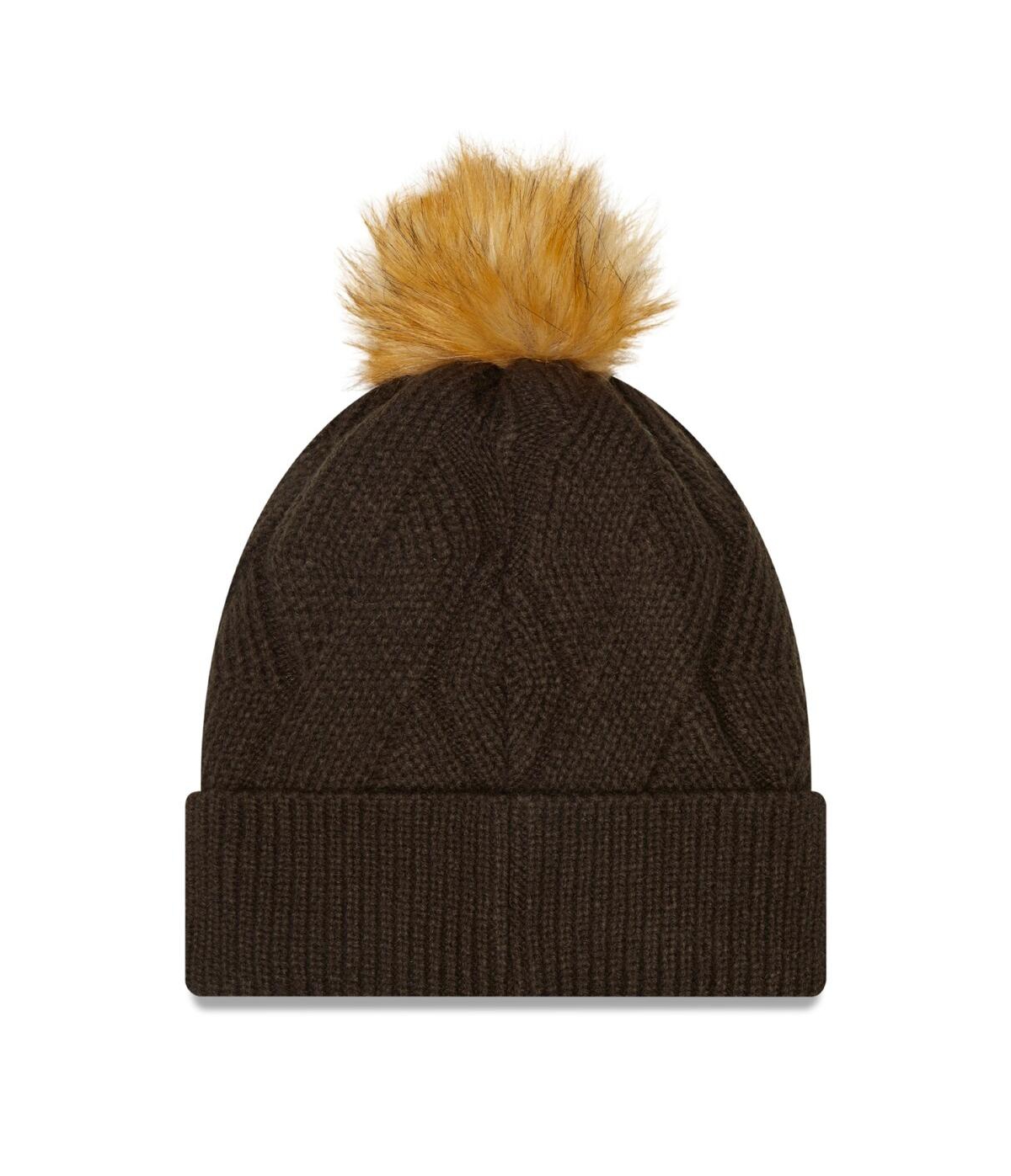 Women's New EraCleveland Browns Snowy Cuffed Knit Hat with Pom - Brown