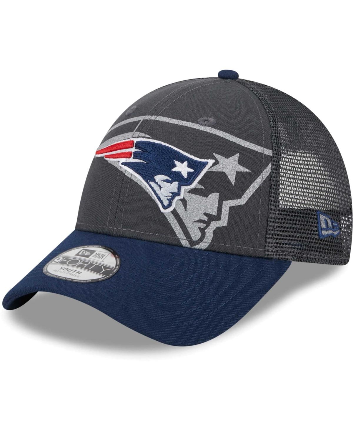 New Era Kids' Little Boys And Girls  Graphite, Navy New England Patriots Reflect 9forty Adjustable Hat