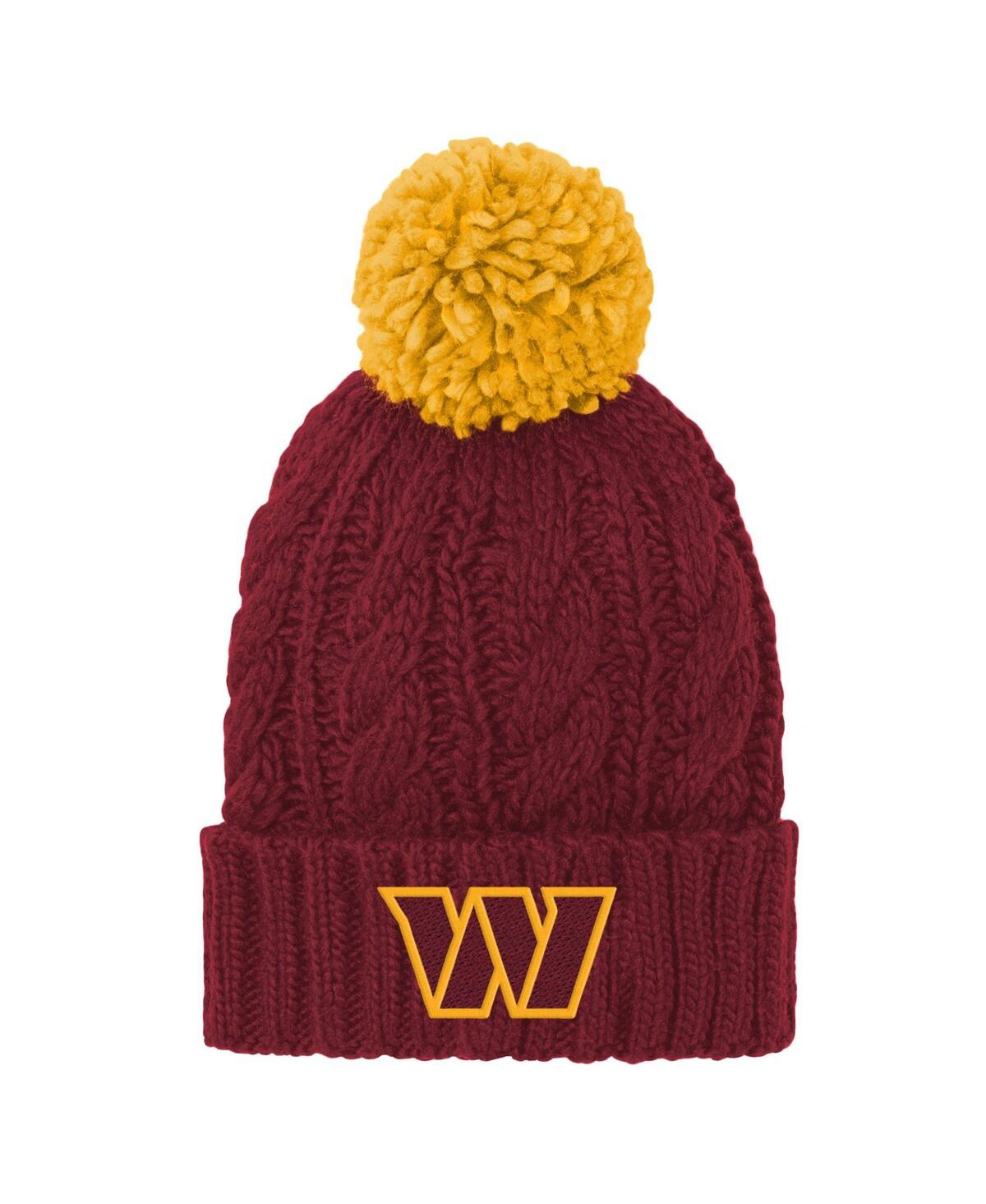 Outerstuff Kids' Big Girls Burgundy Washington Commanders Team Cable Cuffed Knit Hat With Pom