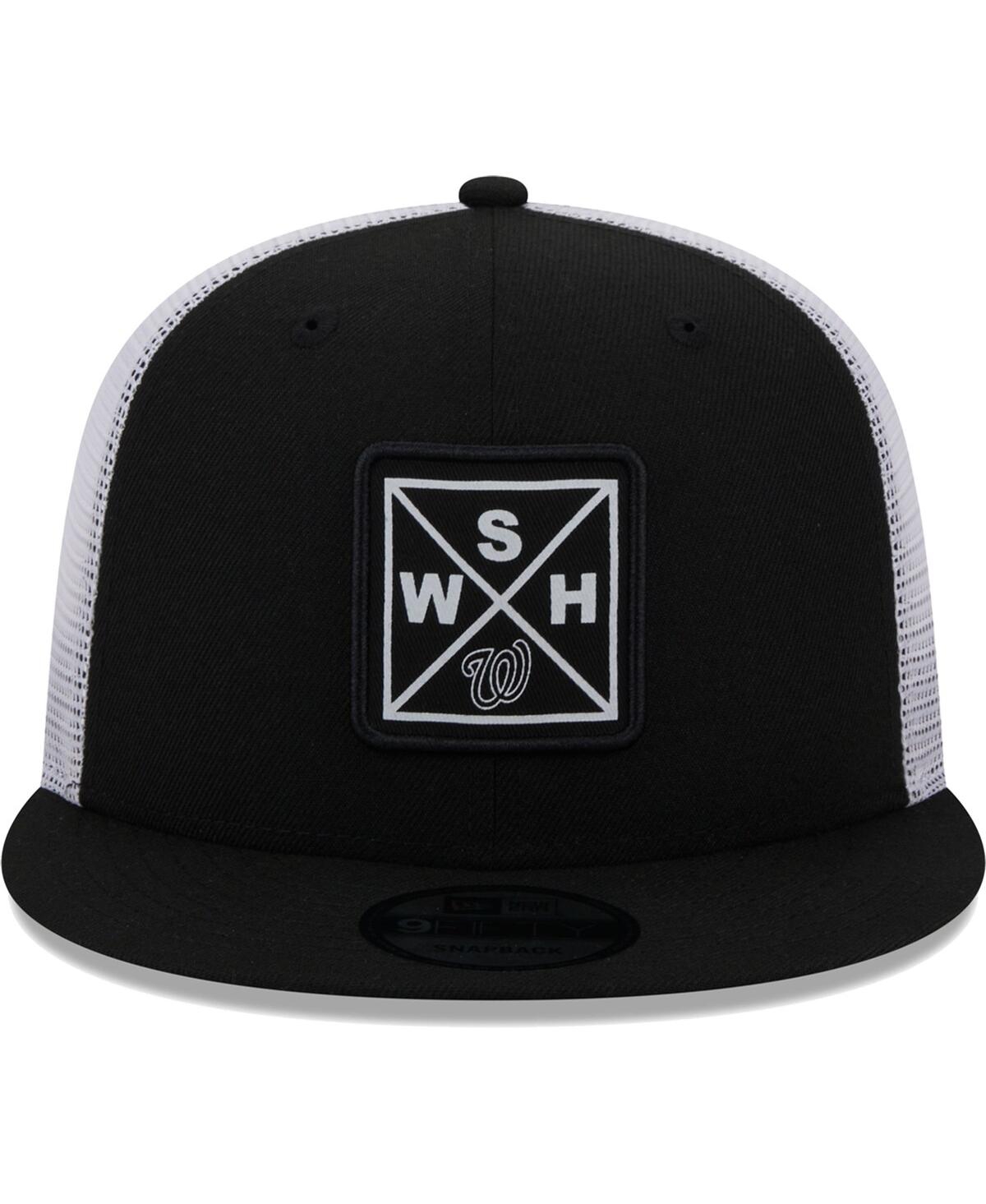 Men's New EraWashington Nationals Vert Squared Trucker 9FIFTY Snapback Hat - Black