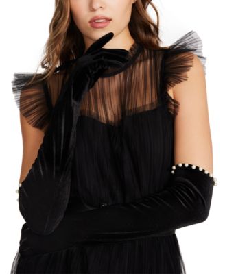 Steve Madden - Women's Embellished Velvet Opera Gloves