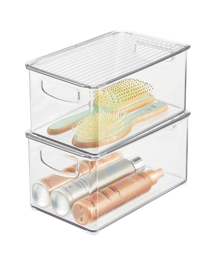 mDesign Plastic Deep Kitchen Storage Bin Box, Lid/Handles, 6 Pack, Clear/Gray