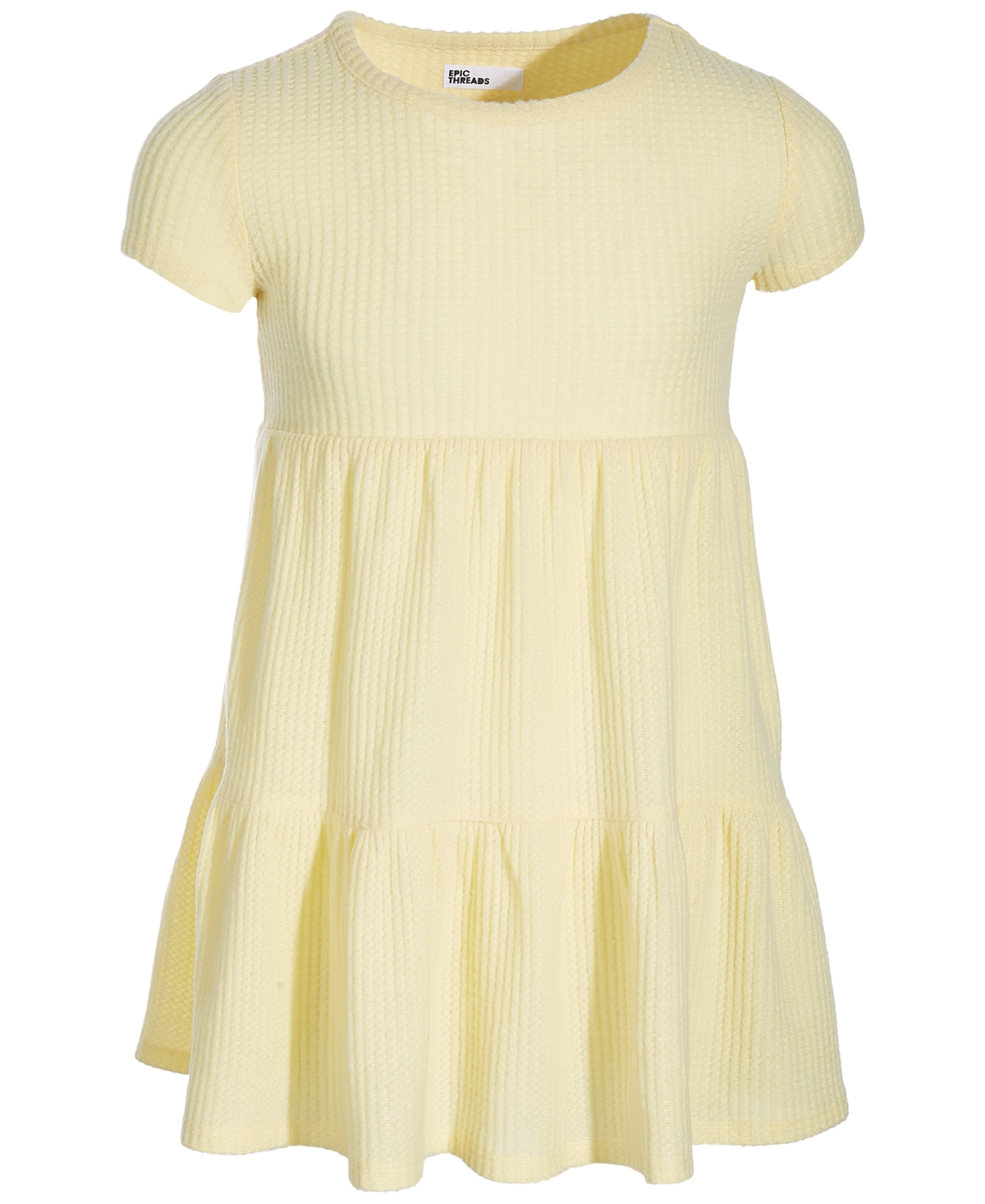 Epic Threads Kids' Toddler & Little Girls Short-sleeve Waffled Tiered Dress, Created For Macy's In Lemon Froth