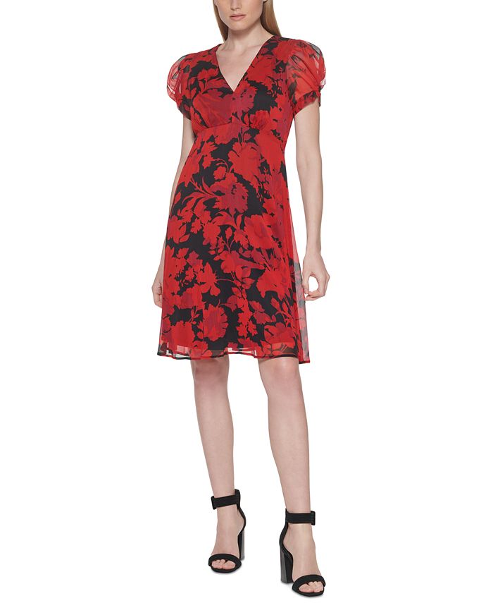 Calvin Klein Women's Puff-Sleeve Empire-Waist Dress - Macy's