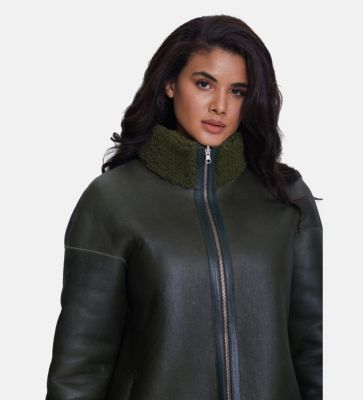 Women's Fashion Jacket, Silky Green With Green Curly Wool