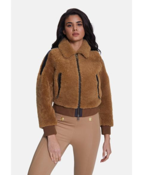 Женские куртки Furniq UK Fashion Jacket, Silky Brown With Ginger Curly Wool