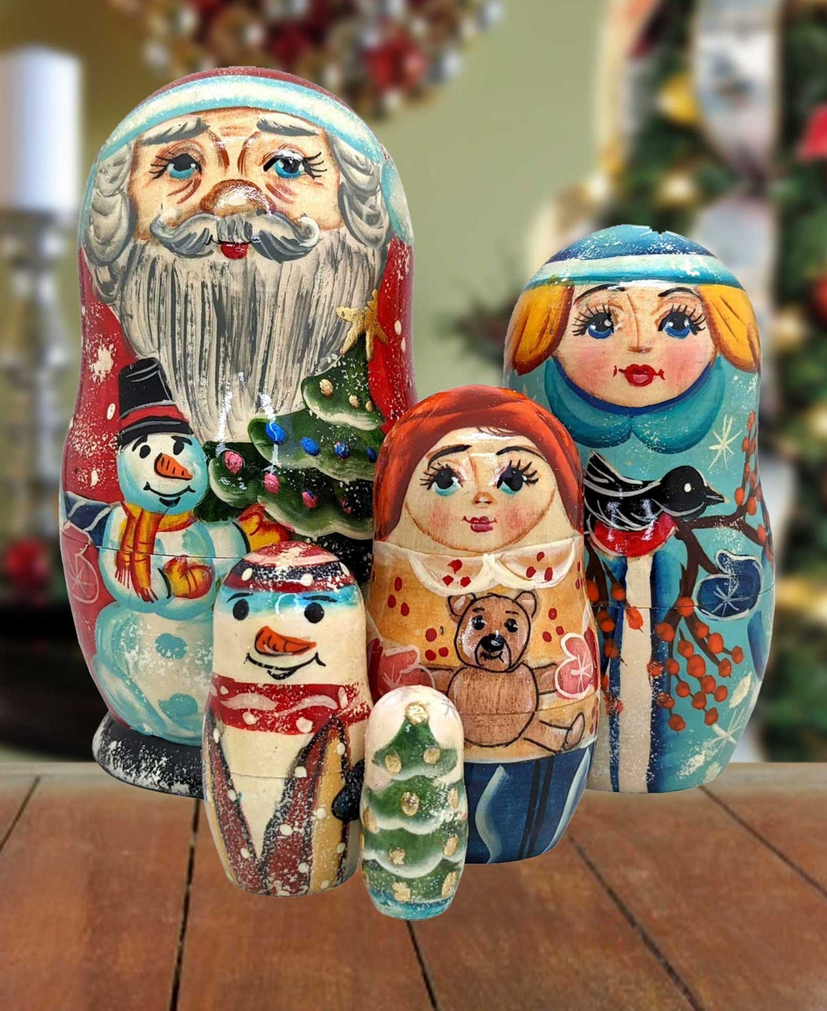 Designocracy Santa Family Matryoshka Nesting Hand-painted Doll Set Of 5 By G. Debrekht In Multi Color
