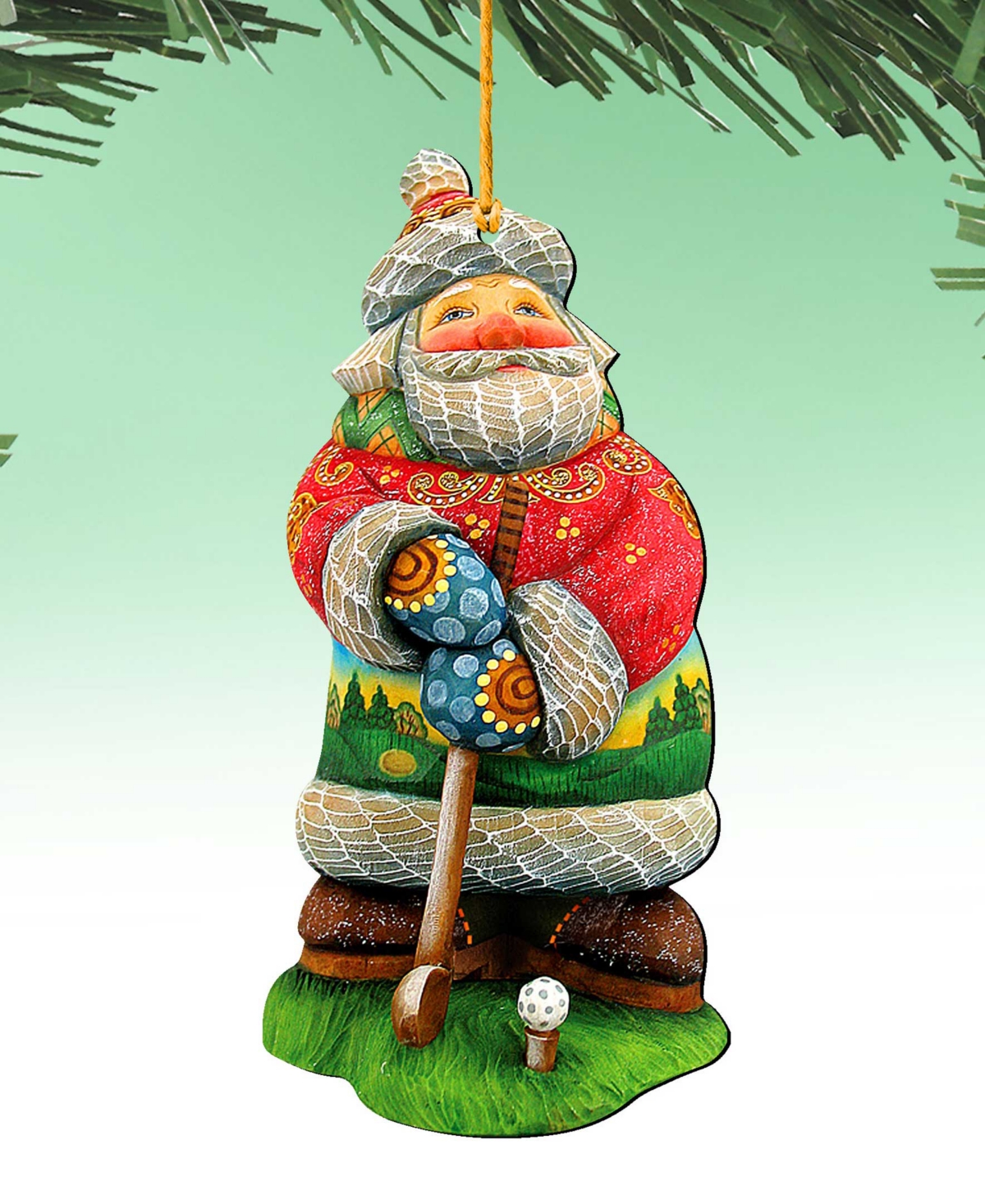 Designocracy Golfer Santa Christmas Wooden Ornaments Holiday Decor Set Of 2 G. Debrekht In Multi Color