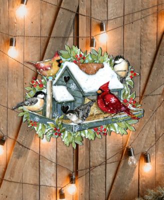 Winter Cardinals Christmas Wooden Door Hanger Wall Decor S. Winget