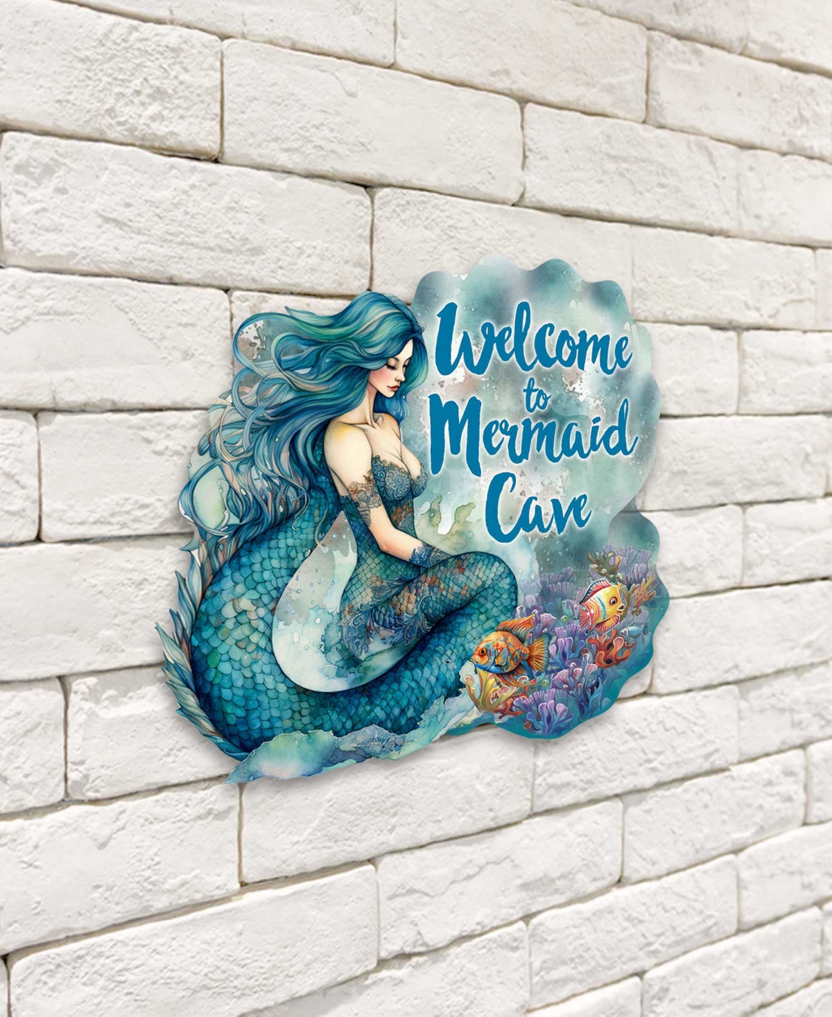 Designocracy Holiday Door Decor Wooden Welcome Sign Welcome To Mermaid Cave G. Debrekht In Multi Color