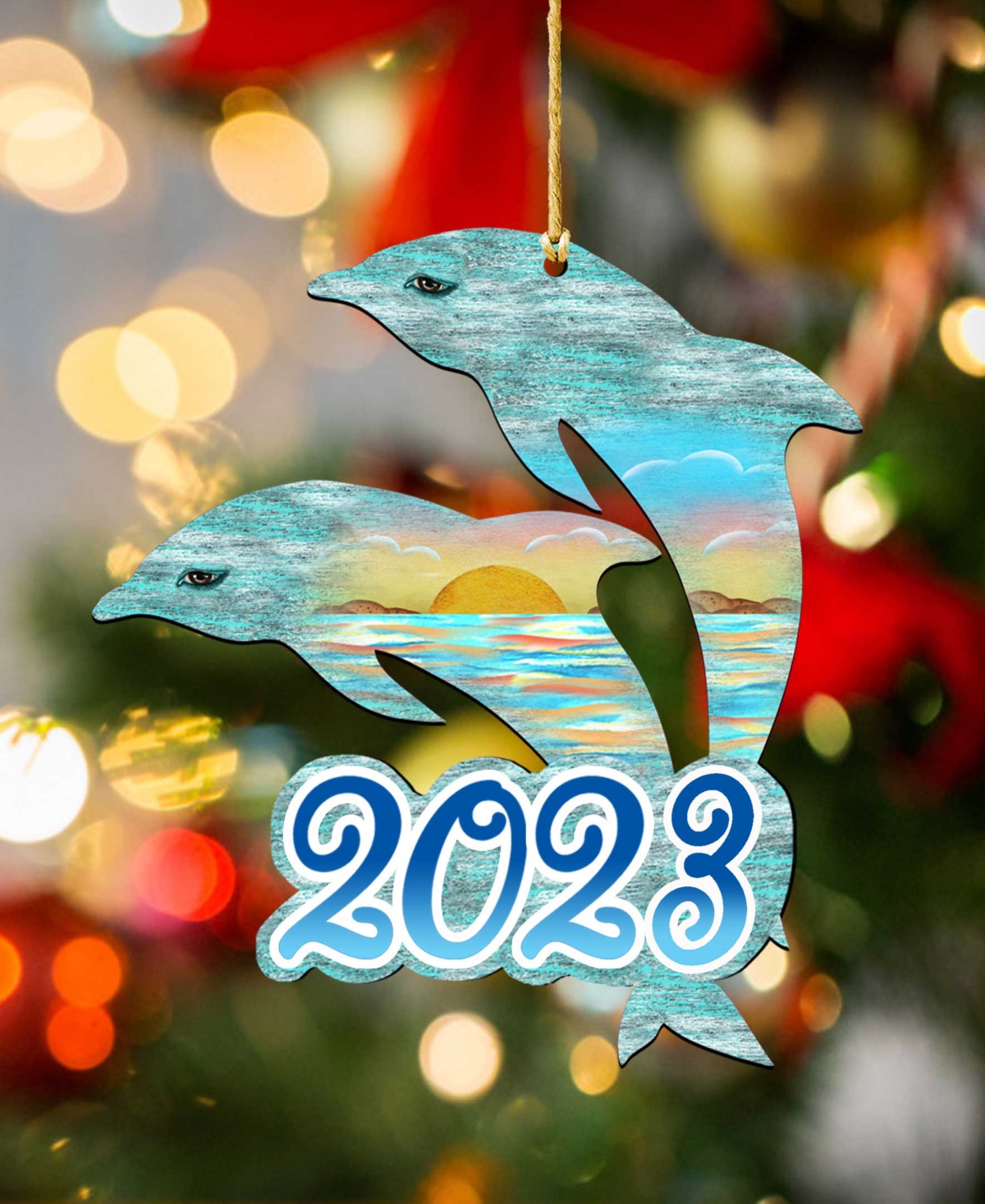 Designocracy 2023 Dated Coastal Celebration Christmas Wooden Ornaments Set Of 2 G. Debrekht In Multi Color