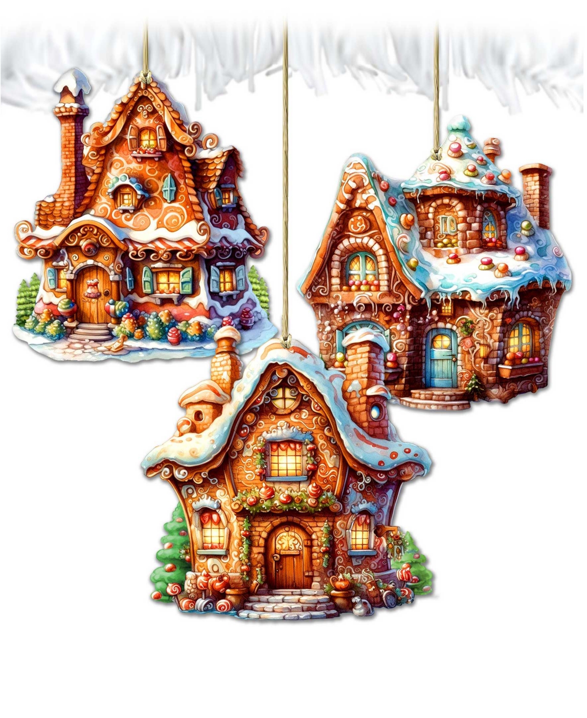 Designocracy Fairy Tale Houses Christmas Wooden Ornaments Holiday Decor Set Of 3 G. Debrekht In Multi Color