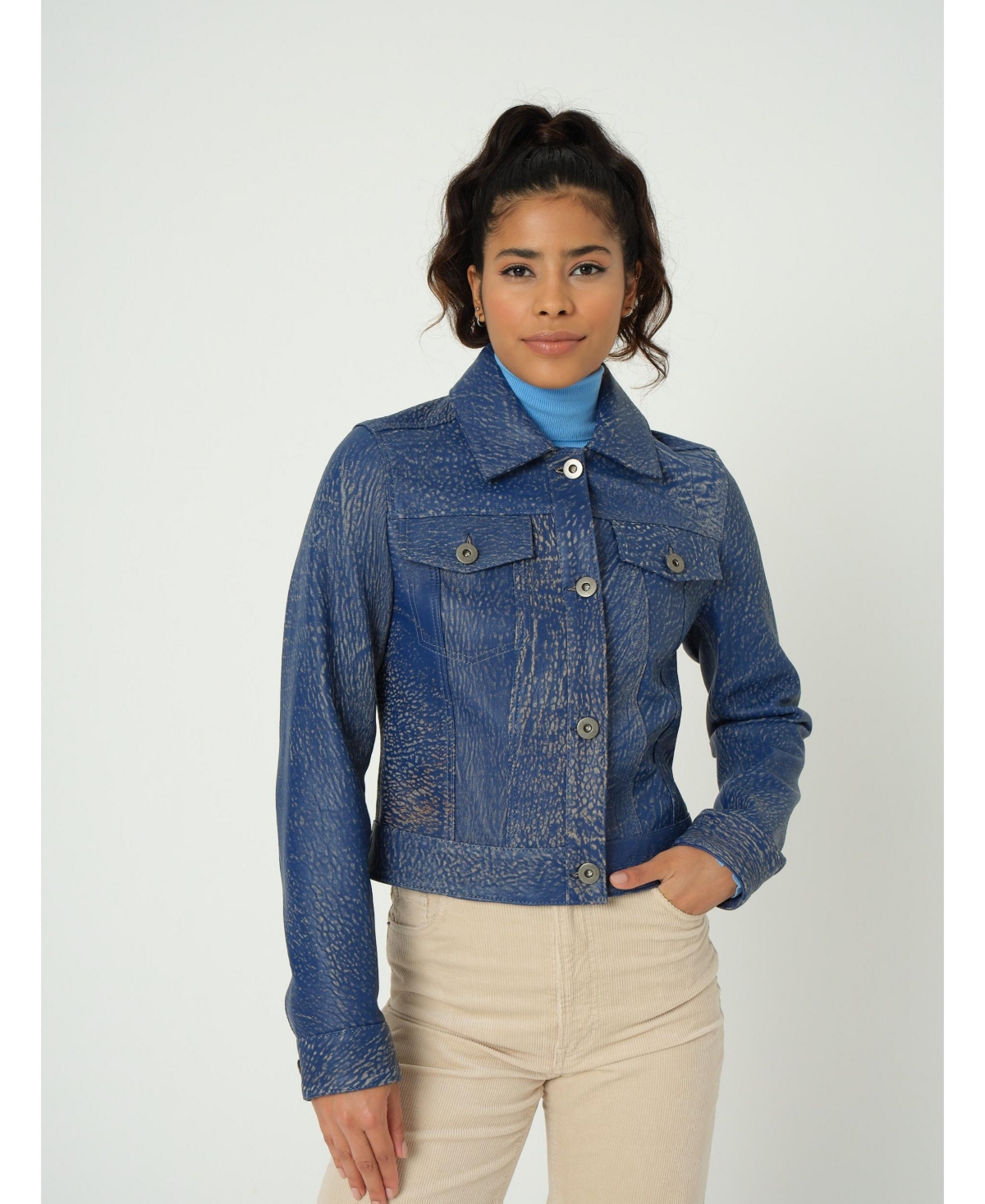 Furniq Uk Women's Authentic Western Leather Jacket, Aging- Blue